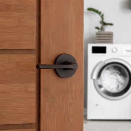 Kwikset Lisbon Interior Passage Door Handle, Round Lever for Closet and Hallway Doors, Reversible Non-Locking Handle Lever, Venetian Bronze, with Microban Protection
