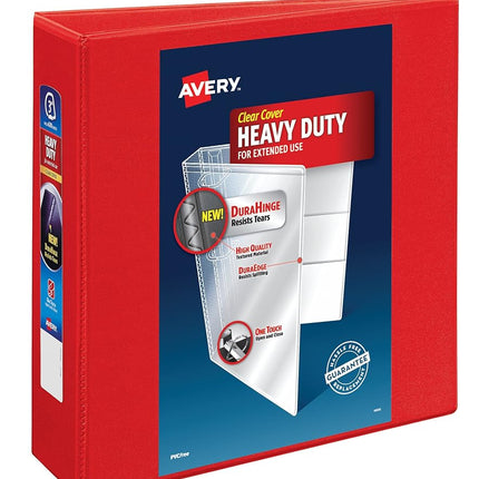 Avery Heavy Duty View 3 Ring Binder, 3" One Touch EZD Ring, Holds 8.5" x 11" Paper, 4 Red Binders (79325)