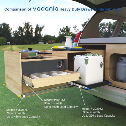 VADANIA 700mm Heavy Duty Drawer Runners with Lock #D51, 1 Pair