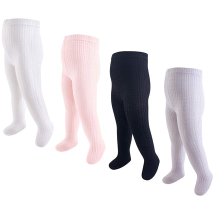 Hudson Baby baby-girls Cotton Rich Tights, Light Pink Black Cableknit, 0-9 Months
