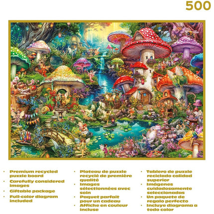 Buffalo Games - Gold - Aimee Stewart - Merry Mushroom Village Picnic - 500 Piece Jigsaw Puzzle for Adults - Challenging Puzzle Perfect for Game Nights