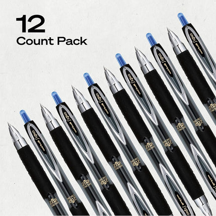 Uni-Ball® 207™ Retractable Fraud Prevention Gel Pens, Micro Point, 0.5 mm, Black Barrels, Blue Ink, Pack Of 12