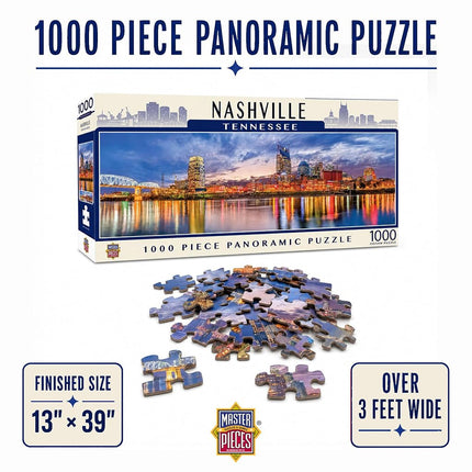 Puzzle de 1000 pièces MasterPieces pour adultes, familles ou jeunes - Nashville Panoramique - 33x99 cm