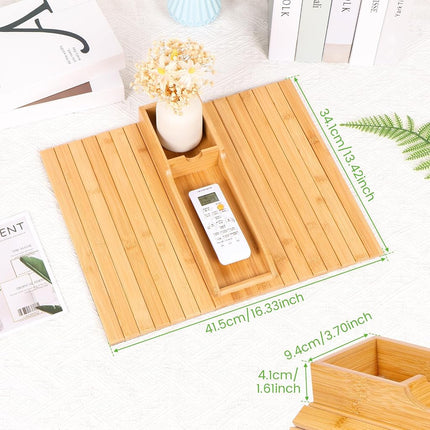 Abizarch Bamboo Sofa Armrest Tray Table - Foldable Couch Cup Holder,Anti-Slip Side Table Armrest Clip Tray, Multifunctional Couch Organizer, Drink Snack Remote Control Holder