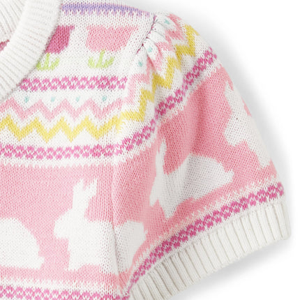 Gymboree Girls' and Toddler Short Sleeve Sweater Dress, Bunny Fairisle, 5T