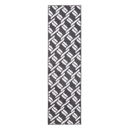 Nautica – Tufted Runner Rug | Baize Chain Design | Modern Home Décor | Non-Slip| Machine Washable | Carpet for Entryway & Hallway | Measures 26” x 96” | Dark Grey and White