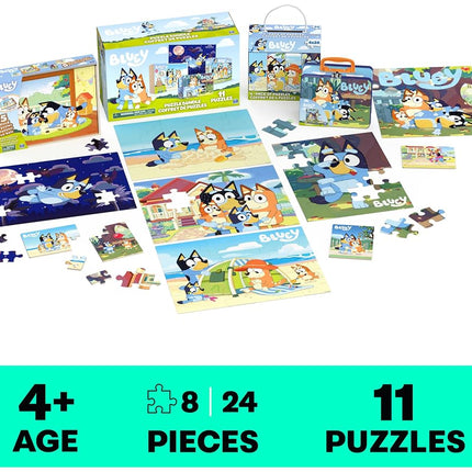 Bluey 11 Puzzle Bundle Set, 8- and 24-Piece Wood, Fuzzy, & Die-Cut Jigsaw Puzzles for Preschoolers and Kids