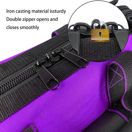 Yongzhenlite Garden Tools Bag 16inch Wide Mouth Women Man's Tool Bag with Molded Base and Plastic-Padded, Inside Pockets for Tool Storage,600D polyester fabric (Purple color)