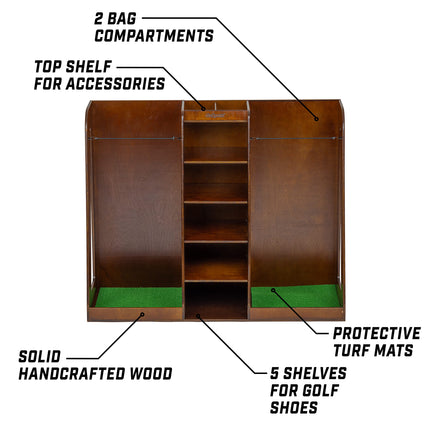 GoSports Premium Wooden Golf Bag Organizer and Storage Rack - Choose Your Style