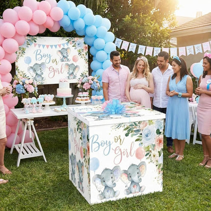 AmazingSpark 28in Jumbo Gender Reveal Gift Box Kit with Oversized Box Giant Pull Bows for Gender Reveal Baby Shower Birthday Party Decor(Baby Elephant)