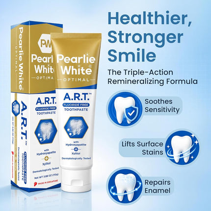 Pearlie White Active Remineralization Toothpaste - Fluoride Free (3.8oz, 110gm) - Remineralizing Toothpaste for Tooth Enamel Repair | Contains Hydroxyapatite and Xylitol, Pack of 2