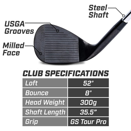 GoSports GS Tour Pro 52° Golf Club Wedge - Black