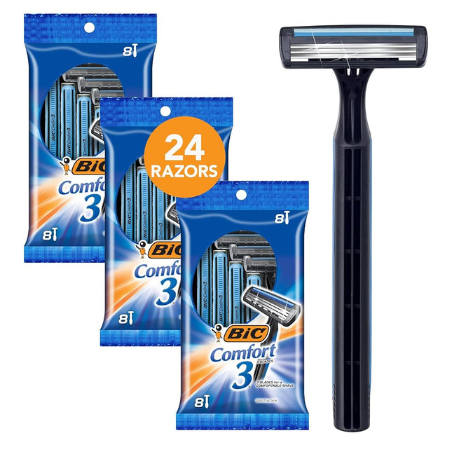 BIC Classic Disposable Razor, 24 Count, Assorted Colors, Men's Razor