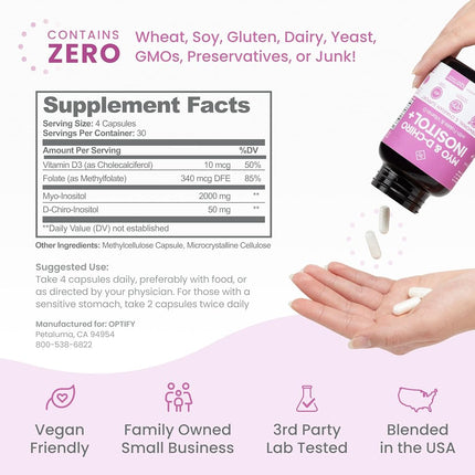 Premium Inositol Supplement - Myo-Inositol and D-Chiro Inositol Plus Folate and Vitamin D - Ideal 40:1 Ratio - Hormone Balance & Healthy Ovarian Support for Women - Vitamin B8-30 Day Supply