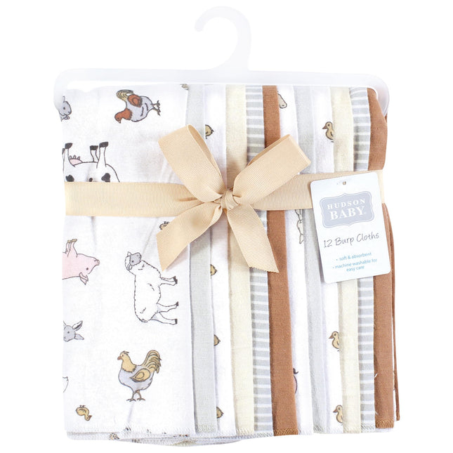 Bavoirs en flanelle Hudson Baby unisexe, lot de 12, motif monde agricole, taille unique
