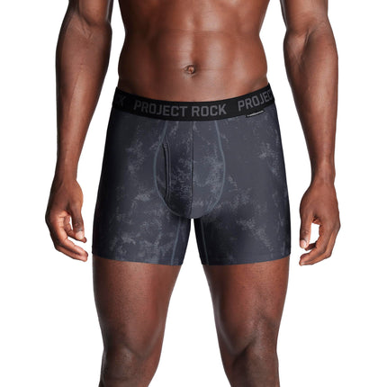 Under Armour Men's Project Rock Performance Tech Mesh Boxerjock Brief, 5" Inseam, 2-Pack, Downpour Gray Snow Wash, XL