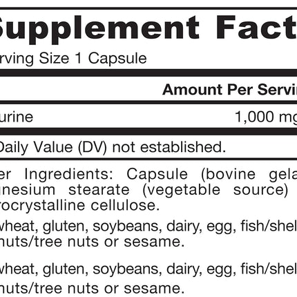Jarrow Formulas Taurine, Brain and Memory Support, 1000 mg, 100 Caps