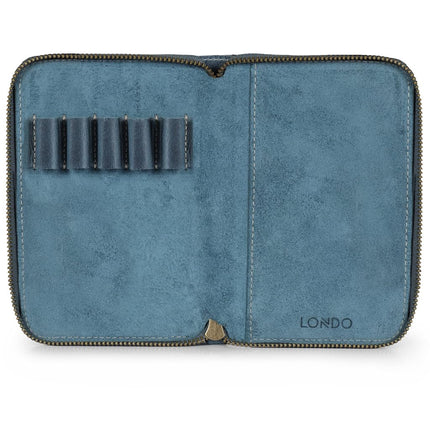 Londo Genuine Leather Padfolio with Pencil Holder Notepad and Zipper Closure - Blue