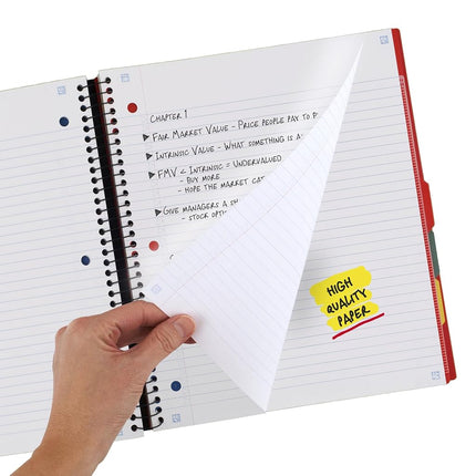 Five Star Advance Spiral Notebook + Study App, 5 Subject, College Ruled Paper, 8-1/2" x 11", 200 Sheets, Spiral Guard, Movable Tabbed Dividers, Fire Red (73146)