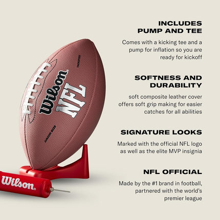 WILSON NFL MVP Junior Football with Pump and Tee, Brown Version