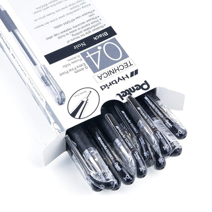 Pentel Arts Hybrid Technica 0.4 mm Pen, Ultra Fine Point, Black Ink, Box of 12 (KN104-A)