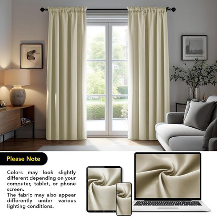Cortinas Deconovo Opacas con Bolsillo para Barra de 45 Pulgadas de Largo para Dormitorio, Cortinas Cortas Opacas para Ventanas Pequeñas, Beige, 42 Ancho x 45 Largo Pulgadas, 2 Paneles