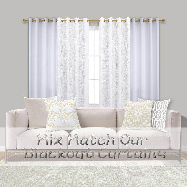 Mrs.Naturall 96 Inch Curtains 2 Panel Set,60-70% Blackout Black Out Grommet Room Darkening Curtains 96 Inches Long for Living Room,White
