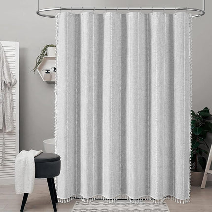 BTTN 72x96 Extra Long Boho Linen Heavy Duty Shower Curtain Set, Grey/Gray