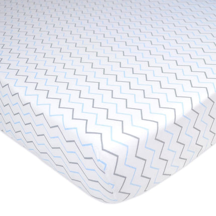 American Baby Company 2 Pack Printed 100% Cotton Jersey Knit Fitted Crib Sheet for Standard Crib and Toddler Mattresses, Blue Star/Blue Zigzag, for Boys and Girls