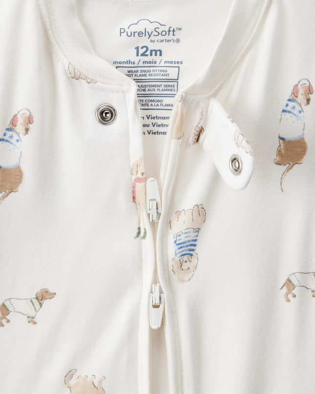 Carter's Unisex-Baby Purelysoft Long-Sleeve 2-Way Zip Pajamas, Winter Dog, 24 Months