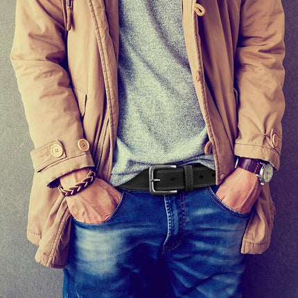 Timberland mens Classic Leather Jean Belt 1.4 Inches Wide, Black (Stitched), 42