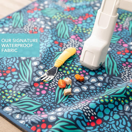 Bumkins Baby Splat Mat for Under High Chair, Babies Toddlers Eating Mess Mat, Waterproof Reusable Cloth for Arts and Crafts, Playtime Mat for Kids, Floors or Tables, Fabric 42inx42in, Jungle Blue