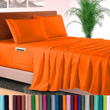 Elegant Comfort 4-Piece Bed Sheet Set - Luxury Bedding 1500 Premium Hotel Quality Microfiber, All Around Elastic 18-24 Inches Deep Fitted Sheet- Extra Deep Pocket Sheets, King, Persimmon