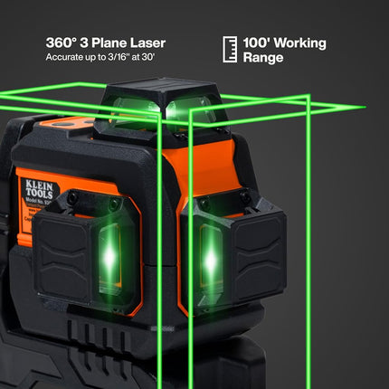 Klein Tools 93CPLG Compact Self-Leveling Laser Level, Bright Green Cross Line 360-Degree Laser Planes, Rechargeable, Magnetic Mount