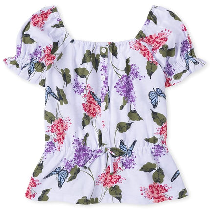 The Children's Place Girls' Short Sleeve Fashion Shirt, Butterfly/Floral, X-Small