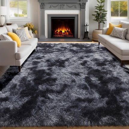 Abstract Fluffy Shaggy Rugs for Living Room Kids Room 5x8 Ft, Tie-Dyed Grey