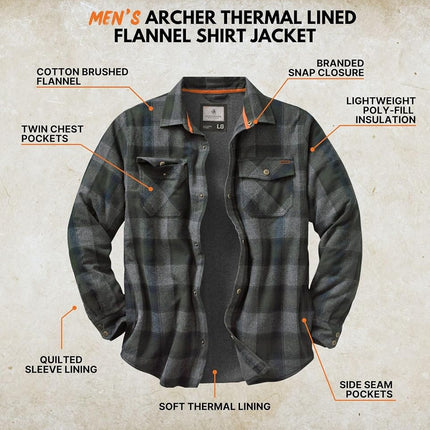 Legendary Whitetails Archer Flannel Thermal Lined Shirt Jacket for Men, Quilted Insulated Plaid Work Outerwear Coat, Balsam Shadow Plaid, Large Big Tall
