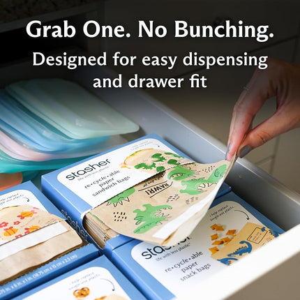 Stasher Recyclable Sealable Paper Sandwich Bags for Kids, 50 ct, Dino