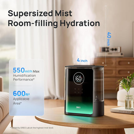 DREO 8L Smart Humidifiers for Bedroom 600ft�, 80H Runtime Warm&Cool Supersized Mist Humidifier for Large Room Indoor, Quiet Whole House humidifier for Baby, Plants, with Alexa/Google, Black, HM717S