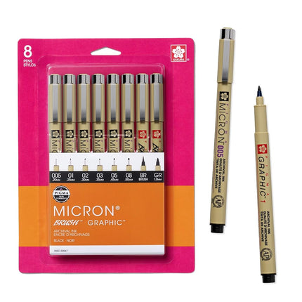 Sakura Pens Pigma Micron All Black 8 Nibs Set