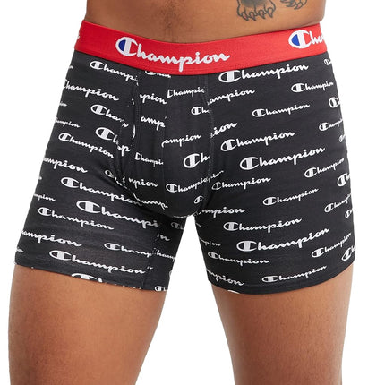 Champion Men's Boxer Briefs, Every Day Comfort Stretch Cotton Moisture-Wicking Underwear, Multi-Pack, Black/Oxford Grey Heather/Black Script Logo-3 Pack, XL (Pack of 3)