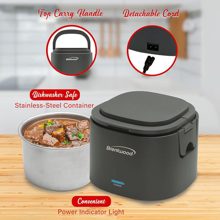 Brentwood 110V 50W 0.6L Portable Leakproof Electric Lunch Box Food Warmer (Gray)