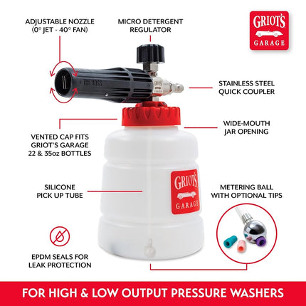Griot's Garage BF302 The BOSS Foam Cannon - for Use with Pressure Washers, High-Foam Output, Adjustable Nozzle, 9 x 5 x 7.5 inches, White
