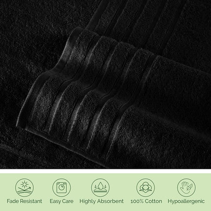 Elegant Comfort 4 Lines Viscose Stripe 6-Piece Premium Towel Set - 100% Turkish Cotton High Absorbent Luxury Bathroom Towels – Includes 2 Washcloths, 2 Hand Towels and 2 Bath Towels Set, Black