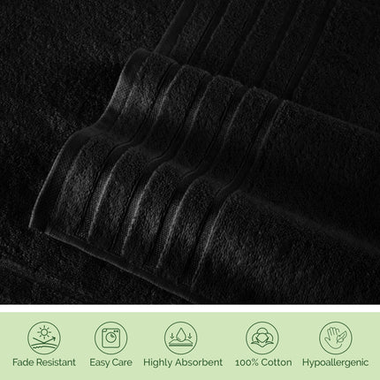 Elegant Comfort 4 Lines Viscose Stripe 6-Piece Premium Towel Set - 100% Turkish Cotton High Absorbent Luxury Bathroom Towels – Includes 2 Washcloths, 2 Hand Towels and 2 Bath Towels Set, Black
