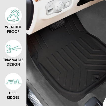 FH Group Automotive Floor Mats - Black Faux Leather Deep Dish Floor Mats, Trim-to-Fit Floor Mats for Cars, Universal Fit Floor Mats Full Set, Car Mats for Most Sedan, SUV, Truck Floor Mats