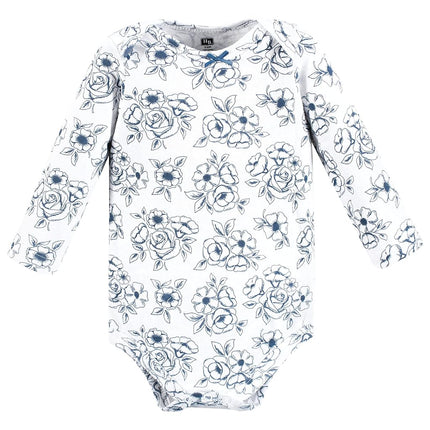 Hudson Baby unisex-baby Cotton Long-sleeve Bodysuits, Blue Toile, 3-6 Months