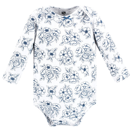 Hudson Baby unisex-baby Cotton Long-sleeve Bodysuits, Blue Toile, 9-12 Months