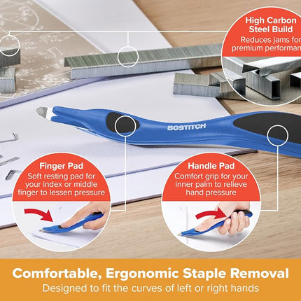 Bostitch Titan Heavy Duty Metal Stapler, 50 Sheet Capacity with 1250 Standard Staples and 500 Extended Staples, Ergonomic Staple Remover, Jam Free Stapling, Full Strip Stapler, Blue