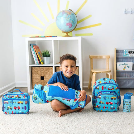 Tapis de sieste matelassé Wildkin pour enfants – Microfibre douce et sangles élastiques – Idéal pour l'école, les soirées pyjama et les voyages – Trains, avions et camions
